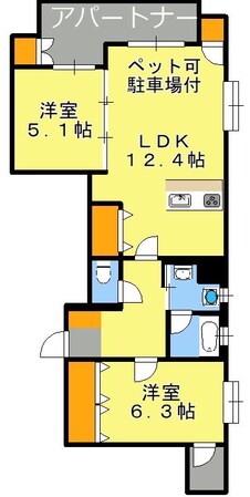 市役所前駅 徒歩3分 15階の物件間取画像